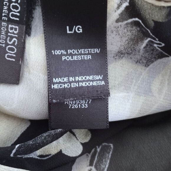 BISOU BISOU BLACK & CREAM FLORAL SHEER BLOUSE SZ.L EUC - Picture 6 of 7